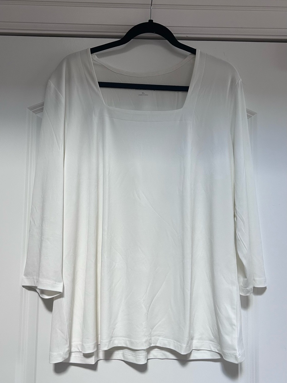 Susan Graver Womens Ivory Square Neck Liquid Knit Tunic Top Sz XL Drape Career